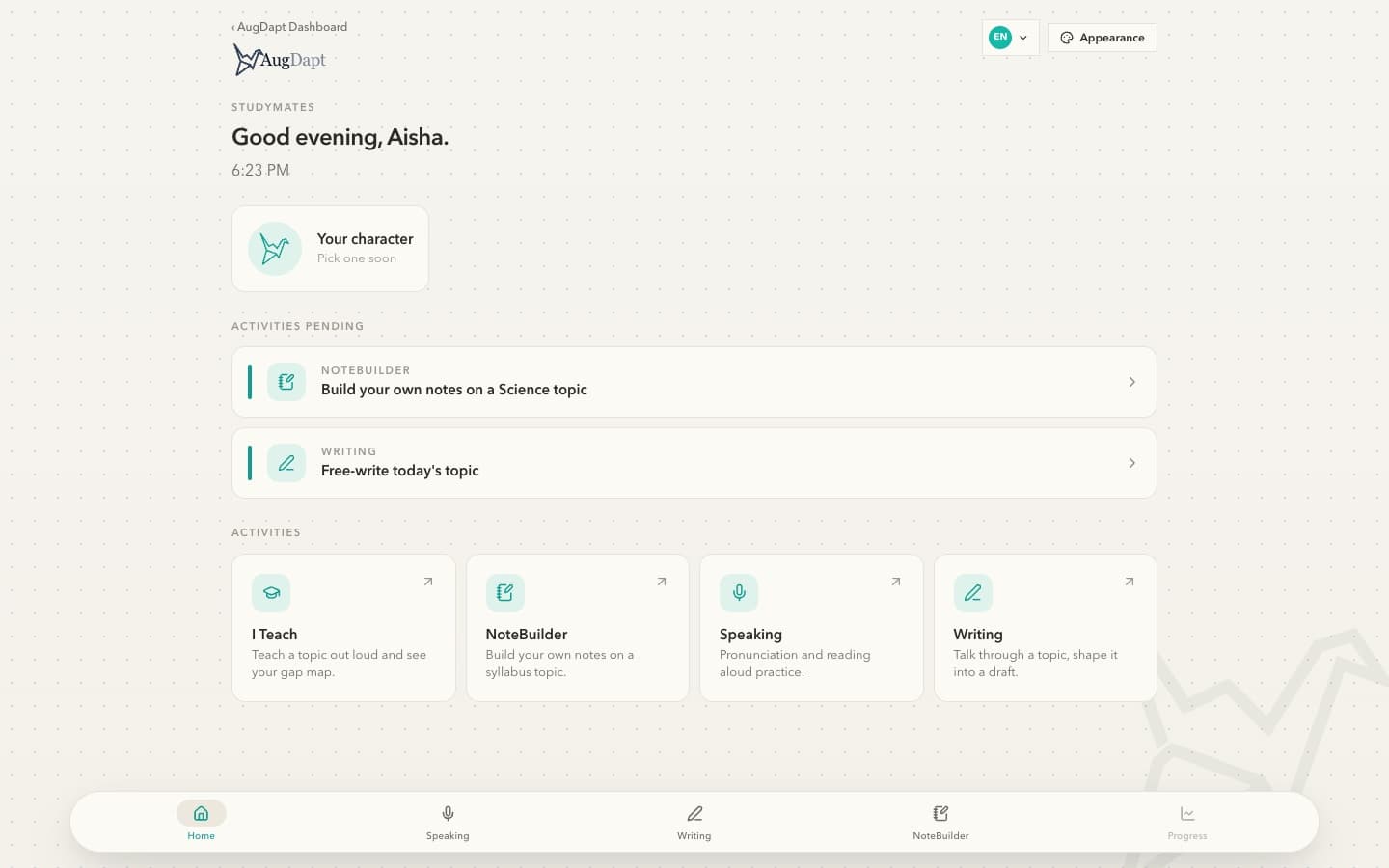 StudyMates: a learner shaping an idea into a draft.