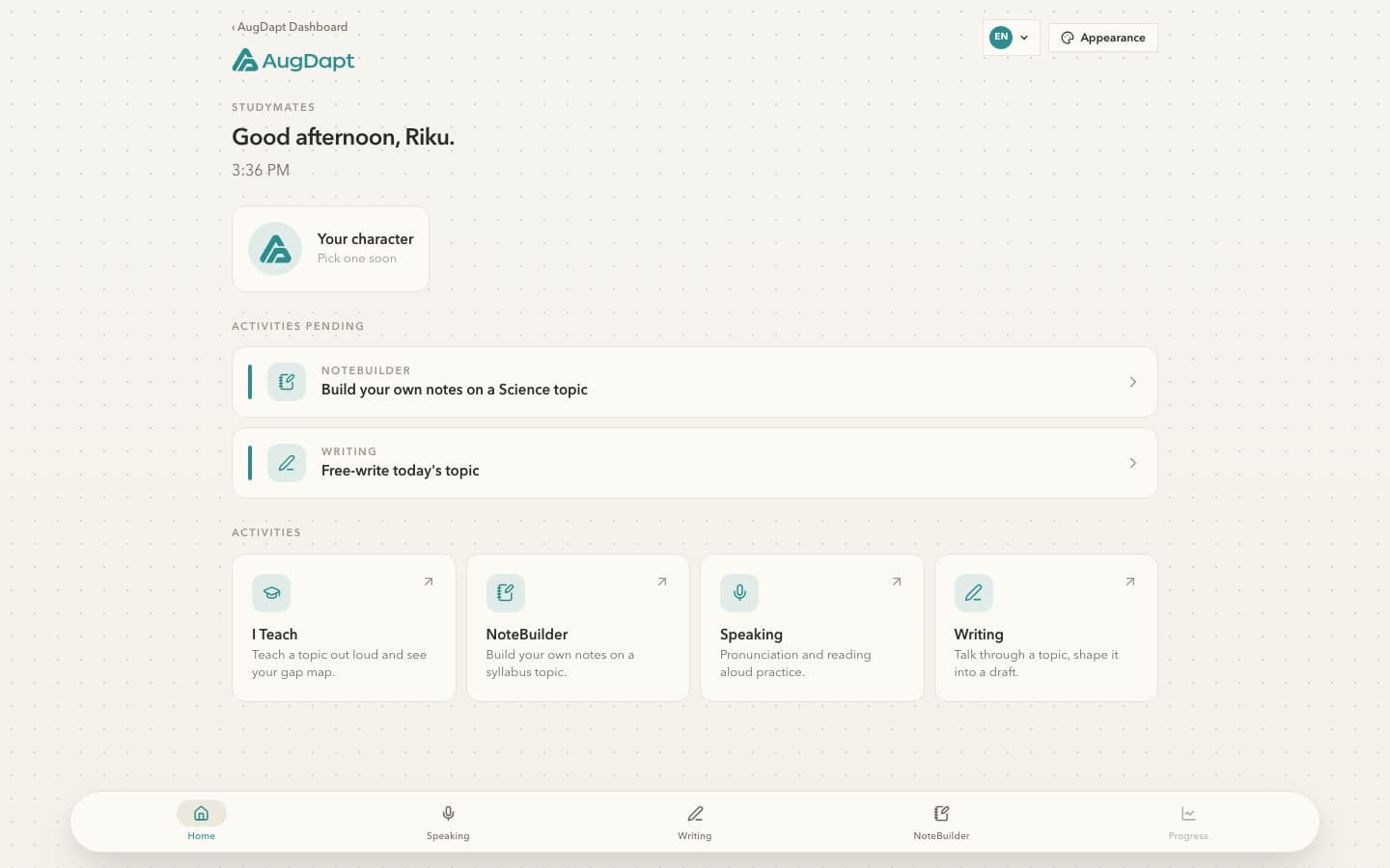 StudyMates: a learner shaping an idea into a draft.